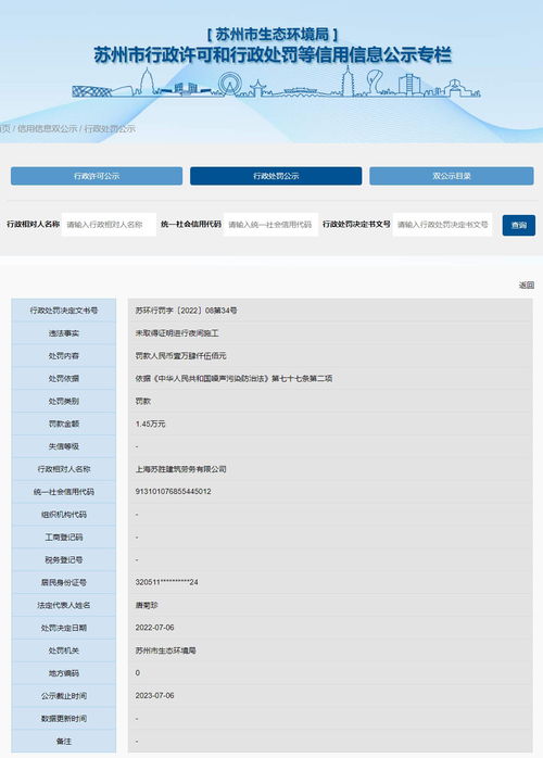 跨省联动，苏州生态环境局对上海苏胜建筑劳务公司实施行政处罚